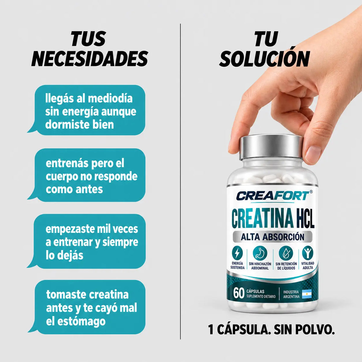 Creafort - Cápsulas de Creatina HCL